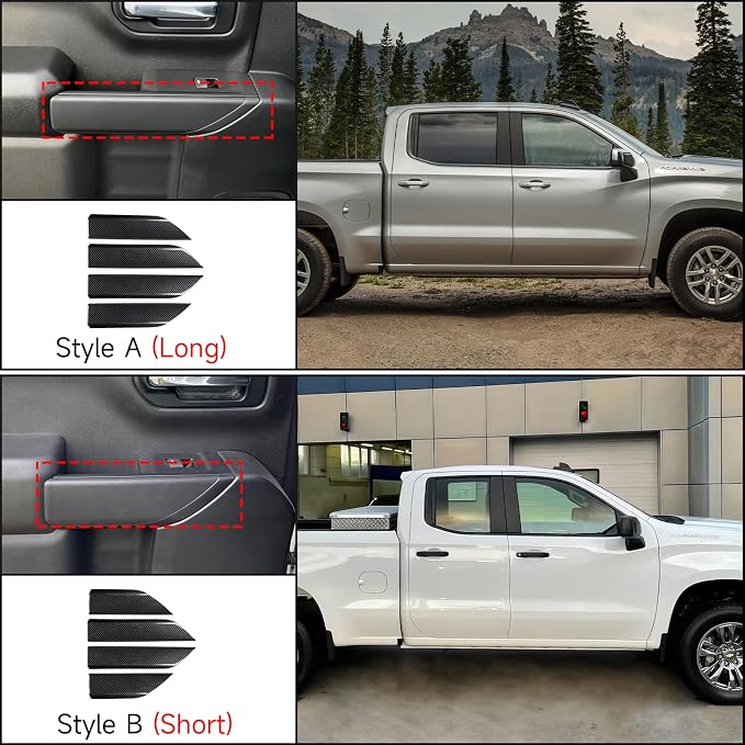 4PCS Car ABS Carbon Fiber Inner Door Handrail Handle Cover Interior Trim Decal for 2019-2025 Chevy Silverado | for 2019-2021 GMC Sierra 1500 2500 3500 HD Accessories （Double Cab, Style B）