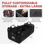 XL Heavy-Duty Trunk Organizer – Reinforced SUV & Truck Cargo Storage with 6 Adjustable Compartments, Non-Slip Base & Securing Straps (Foldable Design, Black)