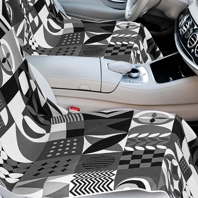 Car Seat Towel Covers with Storage Bag, 63 x 32 Inch Universal Non Slip Waterproof Sweat Protector for Car Truck, Gym Swimming Running, Machine Washable(2 Pack,Black White Abstract)