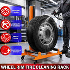 Rolling Wheel Detailing Stand – Heavy-Duty Tire Cleaning and Polishing Roller with 3-Way Rotating Rollers for Ceramic Coating, Tire Shine, Car Wheel Wash – Garage Accessory for Auto Detailers