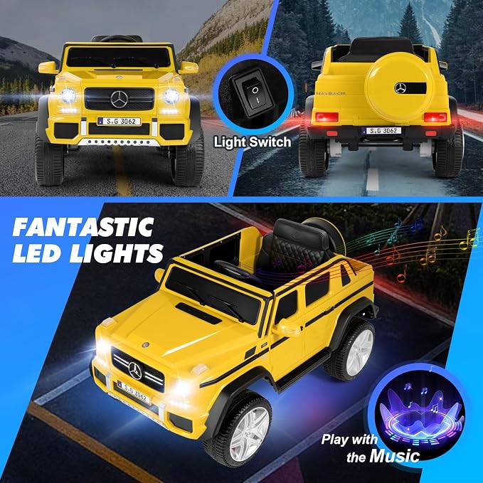 JOYLDIAS Kids Ride On Cars, Licensed Mercedes-Benz Maybach G650S, 12V7AH Battery Powered Toy Electric Car for Kids W/LED Underglow Lights,Remote Control,2 Motors,3 Speeds,Music,Bluetooth,Horn, Yellow