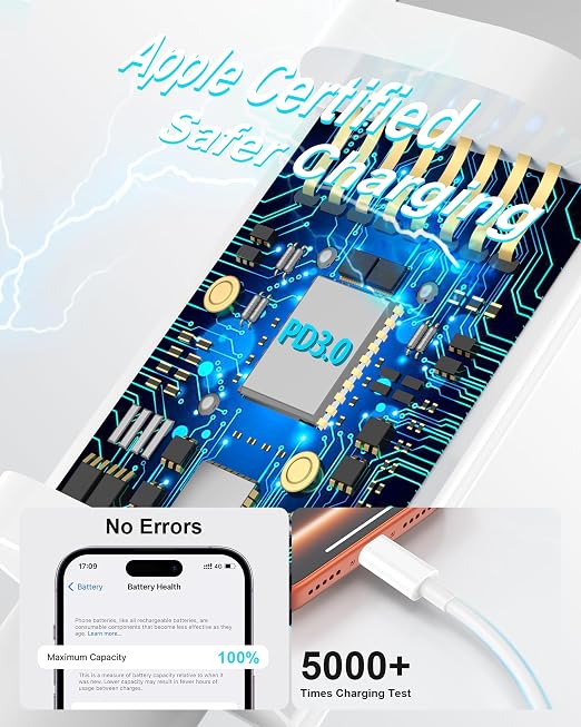 6Inch iPhone 17 16 15 Fast Car Charger Cord, [MFi Certified] 30W USB to USB C Carplay Cable Short, 2 Pack 0.5 Foot Type C Charge Cord for iPhone 17 16 15 Pro Max Plus, iPad Pro, Galaxy,Moto G,LG,Pixel