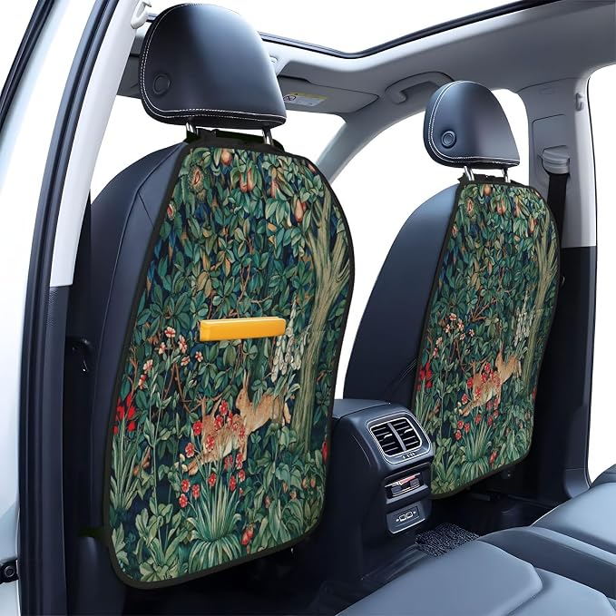 William Morris Forest Rabbit Hares Blue Green Floral Car Seat Back Kick Protectors Kick Mats With Storage Pockets For Vehicles To Protect From Dirt Mud Scratches 2 Pack