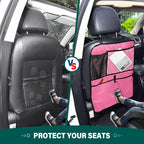 Neon Pink Car Seat Organizer for Kids Backseat Kick Mat with Adjustable Strap Back Seat Protector for Cars SUV Vehicle 1 Pcs