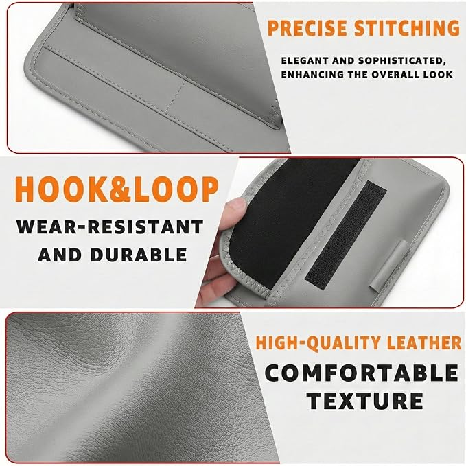 Car Visor Organizer – Sun Visor Storage Pouch Holder for Vehicle Truck SUV, PU Leather Auto Interior Accessories for Registration Document, Gas Card & Sunglasses, Universal Fit (Gray)