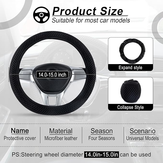 Elastic Stretch Steering Wheel Cover, Universal Interior Accessories Steering Wheel Cover for Women & Men, Breathable Microfiber Ice Silk, Anti-Slip, Odorless, Easy Carry(Black)