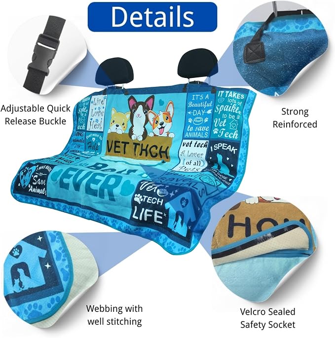 Waterproof Back Seat Cover for Dogs and Kids, Car Seat Protector Under Baby Car Seat, Child and Dog Car Seat Cover Blanket for Rear Bench(Vet Tech Gift, Rear Bench Seat Towel)