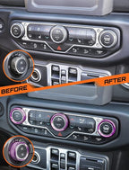 Climate Control Panel Knob Trim Kit & Light Control Switch Cover, Air Conditioner Knob Aluminum Alloy Ring for 2018-2024 Jeep Wrangler JL JLU & Gladiator JT, Interior Accessories, Purple