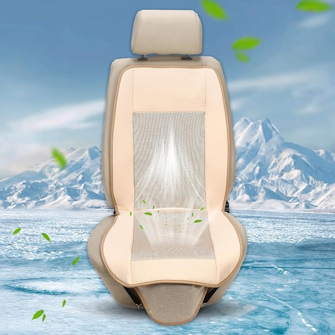 Cooling Car Seat Cushion, Ventilated Air Circulation Seat Cover, 12V Automotive Front Seat Summer Cooling Pad with 8 Powerful Fans, 3 Speed Adjustable, Universal for Car SUV Truck (Beige)