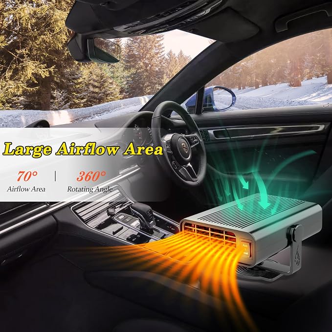 Car Heater, Car Heater That Plugs into Cigarette Lighter, 200W Portable Car Heaters and Car Defroster Windshield Defogger, 12V Heater for Car with 360 Degree Rotary Base