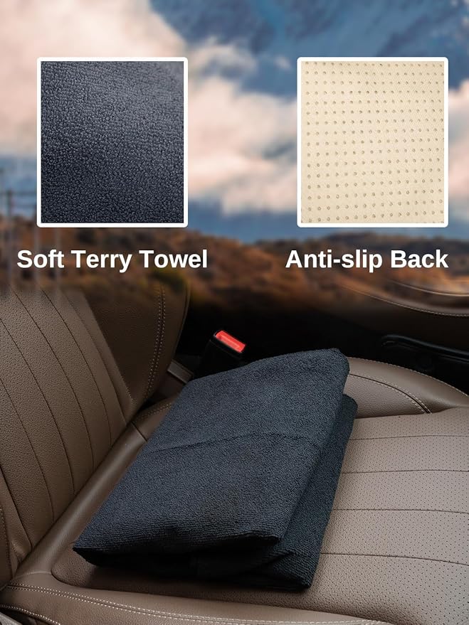 2PCS Terry Cloth seat Cover Universal Waterproof Car Sport Towel Seat Cushion Non-Slip Sweat-Absorbent Towel Cloth Suitable for Gym Workout, Universal Fit for Car SUV Van-Black