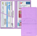 Car Registration and Insurance Card Holder, Vehicle License Document Glove Box Compartment Organizer, Interior Car Accessories for Women Men (Purple)