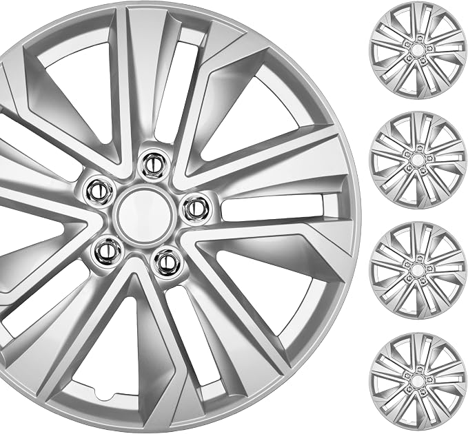 16 Inch Hubcaps Set of 4 – OEM Replacement Snap-On Wheel Rim Covers - Universal Fit Car Wheel Cover for Cars, Trucks, SUV, Vans Durable ABS Silver 10-Spoke Hub-Cap Car Accessories Exterior