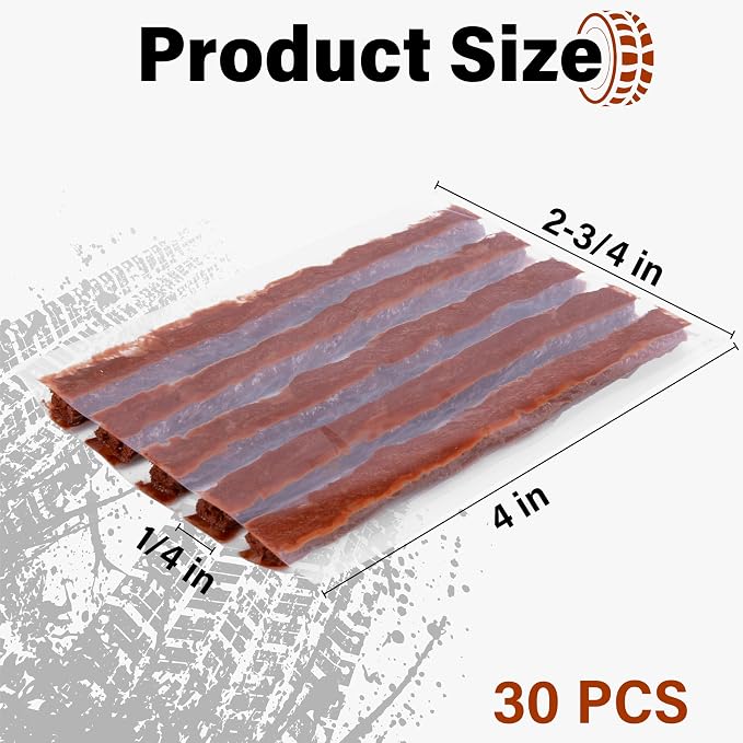 30 PCS Tire Plugs Heavy Duty, 4" X 0.24" Tire Repair Plugs, Rubber Tires Plug, Tires Repair Strings for Tubeless Puncture Car, RV, SUV, ATV, Motorcycle, Truck,Tractor (Brown)