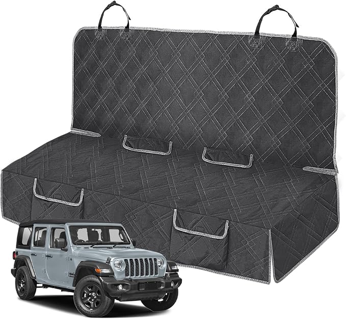 Dog Car Seat Cover Compatible with Jeep Wrangler 4 Door 2007-2025, Waterproof Pet Bench Seat Cover for Back Seat, 600D Heavy Duty Scratch Proof Nonslip Truck Seat Covers for Dogs
