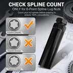 Small 6 Spline Lug Nut Socket, Car Wheel Lock Removal Tool, Replacement Lock Key for Aftermarket 6-Spline Wheel Nuts, for 19 mm (3/4 Inch) & 21 mm (13/16 Inch) Hex Socket Wrench