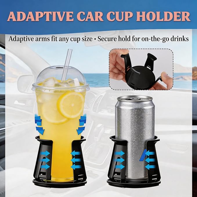 2 Pack Car Cup Holder Insert, Self Adhesive Adjustable Cup Holder Expander with Clamping Arms for 3 Inch Car Cup Slot (2)