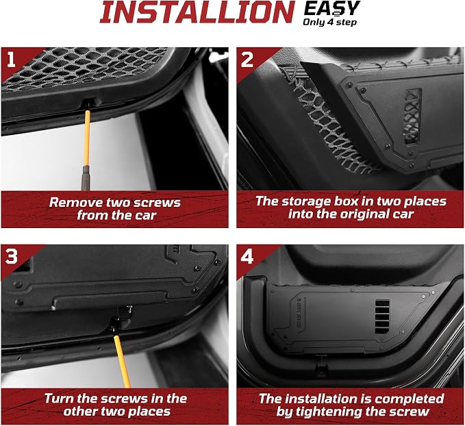 Metal Rear Door Pocket Storage Box Compatible with Jeep Wrangler JL JLU 4XE(2018-2026) & Gladiator JT(2020-2026), Door Side Insert Organizer Box Replaces The Weak Saggy Net -2PCS