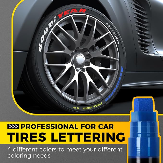 Jumbo Tire Marker White Red Yellow Blue - 8 Pack 15mm Wide Tip Paint Pens for Car Tires Lettering, Large Capacity Premium Ink Waterproof Colored Permanent Markers
