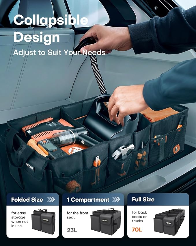 Trunk Organizer for Car - Car Organizer, Foldable Trunk organizer for SUVs & Sedans, Sturdy Organization for Car Accessories, Tools, Sundries, Black, 3 Compartments, 31.9"×12.6"×10.6"