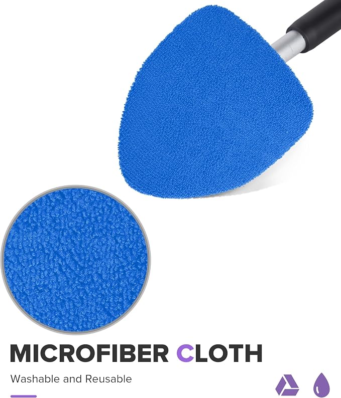 Windshield Cleaner Tool,Car Accessories,Automotive Tool Car Window Cleaner with Extendable Long Handle and 4 Washable Reusable Microfiber Pads,Suitable for Most Cars,SUVs,Trucks,Jeeps (Blue)