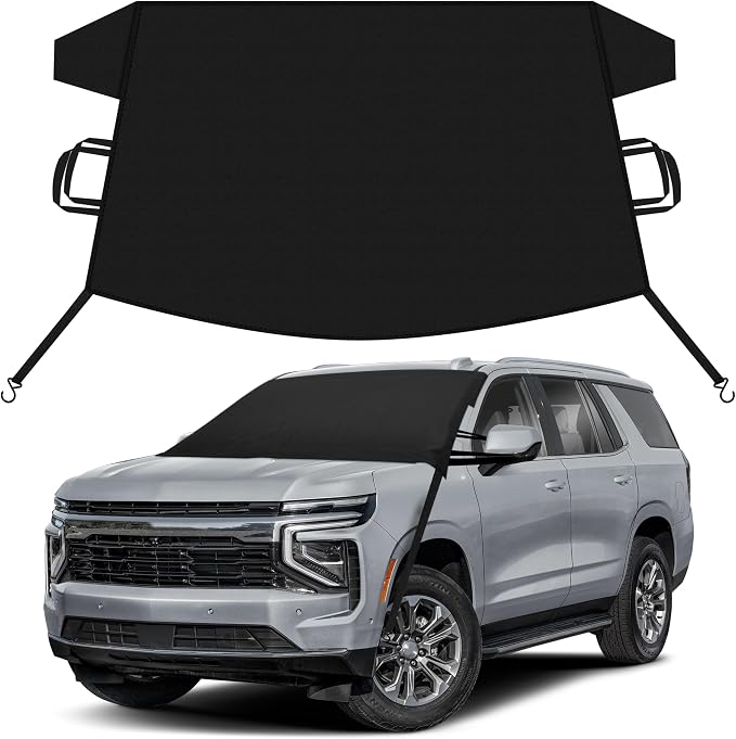 Car Snow Cover Compatible for Chevrolet Tahoe | Windshield Cover for Ice and Snow with S-Hook Straps | Heavy-Duty 600D Oxford Winter Car Cover, Waterproof & Anti-Slip