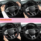 Diamond Bling Car Steering Wheel Cover with Crystal Rhinestones,3PCS Segmented Steering Wheel Protector,Universal for 99% Cars for Women(Black with Black Diamond)