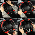 Black Red Microfiber Leather Steering Wheel Cover 14 inch | Breathable Anti Slip Grip Cool Sporty Look Glow for Women Men