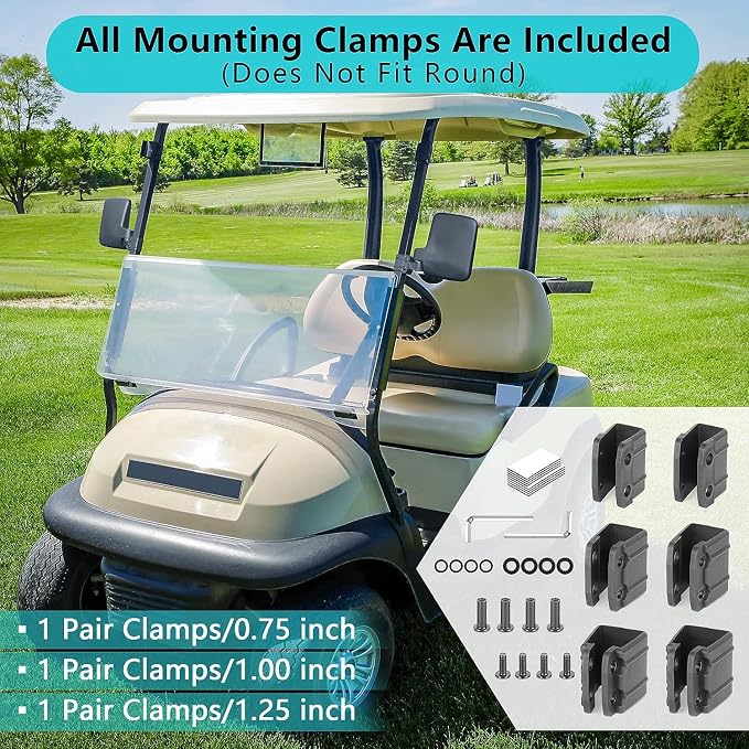Golf Cart Mirror No Drilling Side Mirrors Universal for Yamaha, Club Car, EZGO, Folding Side Rear View Mirrors Adjustable 180 Degree HD Glass