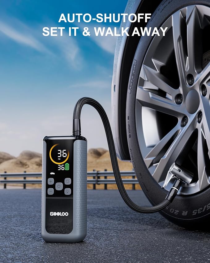 GT160 DUAL Tire Inflator Portable Air Compressor, 4X Faster Dual Cylinder & Upgraded Color LED Screen Portable Air Pump for Car Tires, Auto Shut-off Electric Bike Tire Pump with Pressure Gauge