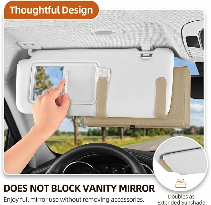 Magnetic Foldable Car Tissue Box - Easy-Install Tissue Holder for Sun Visors and Seat Backs,Premium Leather Car Napkin Organizer—Designed for Commuters,Rideshare Drivers and Families(Beige)