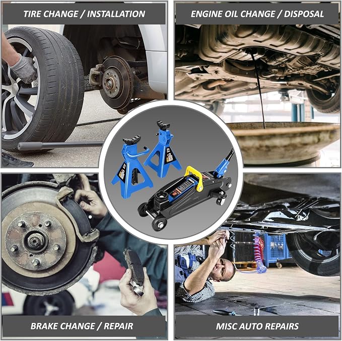 DNA Motoring 2 Ton Car Jack and Stands Kit 2T(4000 lbs) Capacity Low Profile Hydraulic Trolley Service/Floor Jack with 2 Ratchet Stands Combo for Home Garage Shop, Blue, TOOLS-00476