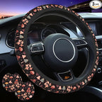 Mushroom Steering Wheel Cover 3Pcs Set Woodland 15" +2 Car Coasters | Anti-Slip Breathable Neoprene, Universal Fit, Fern Pattern, Car Interior Accessories, Cute Nature Gift for Men Women