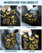 Car Trash Can with Lid, Leakproof Car Trash Bag Hanging Waterproof Automotive Garbage Can with Storage Pockets Mini Vehicle Trash Bin for Back/Front Seat(Sunflower,3 Gallon)