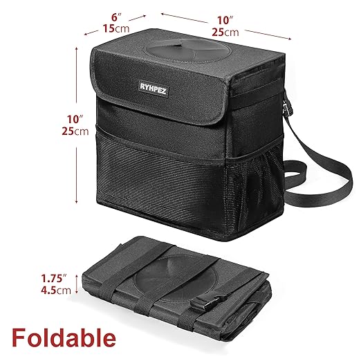 Car Trash Can with Lid - Car Accessories for Women Men, Vehicle Trash Bin Storage Bag, Truck Garbage Can Foldable with Metal Rack Support for Back Seat Hanging (2.4 Gallon/9L)