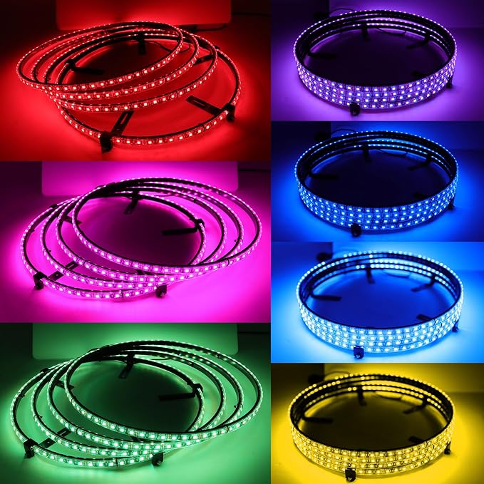 4PCS 17.5inch RGB LED Wheel Rim Lights with Bluetooth and Remote Control,Wheel Ring Light Kits with Turn Signal and Braking Function Tire Lights for Pickup Truck SUV Car(17.5inch)