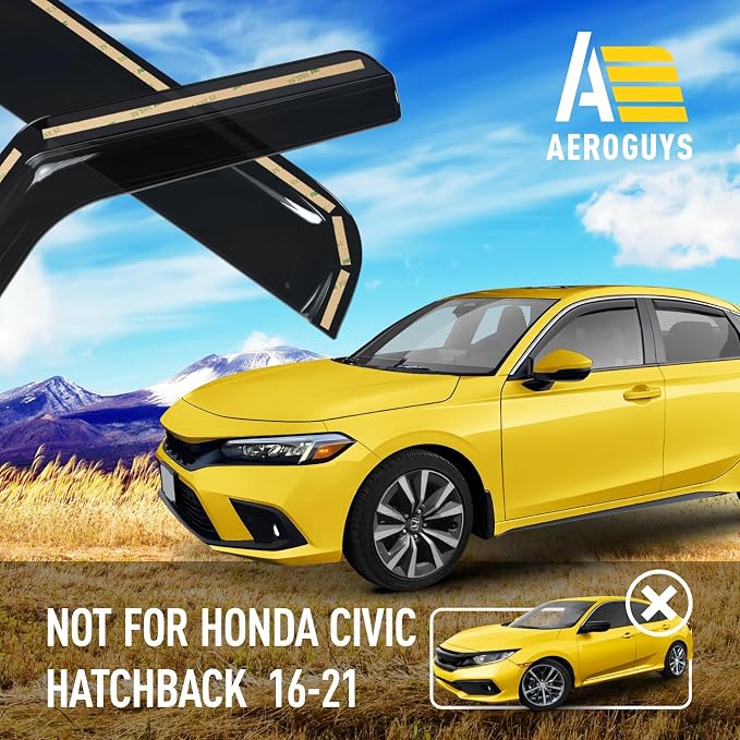 Extra Durable Window Deflectors in-Channel Window Visors Rain Guards Fit for Honda Civic 2022-2026 Hatchback, Sun Visors, Wind Vent for Shades, Exterior Car Accessories - 4pcs. AG0766