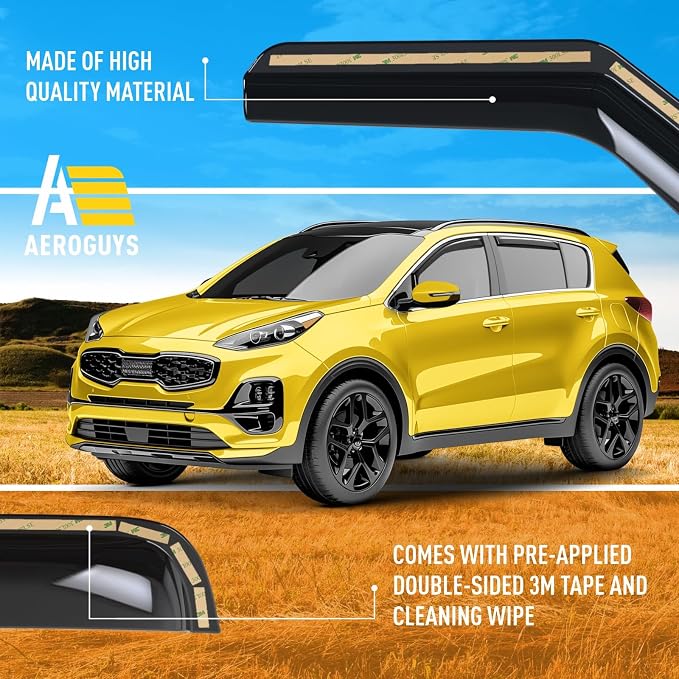 Extra Durable Window Deflectors in-Channel Window Visors Rain Guards Fit for Kia Sportage 2017-2022, Sun Visors, Wind Vent for Shades, Exterior Car Accessories - 4pcs. AG0090
