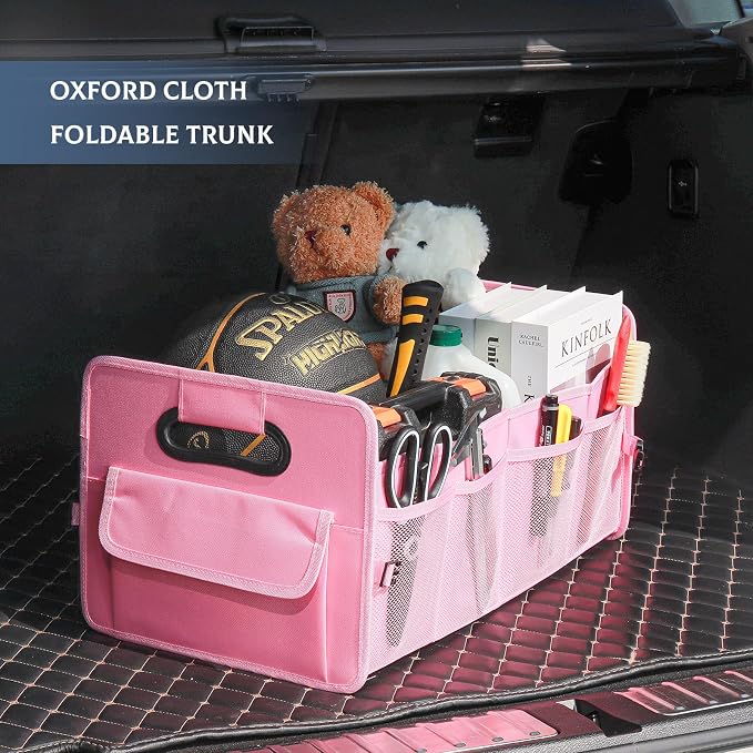 Car Trunk Organizer, Car Organizers and Storage Collapsible Multi Compartment Container Box, Adjustable Car Accessories for SUV Sedan Truck, Large Size, Pink