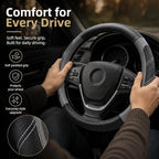 Leather Large Steering Wheel Cover 14 1/2 inch to 15 inch Universal, Soft Grip Breathable for Car Truck SUV Jeep Anti Slip Gray