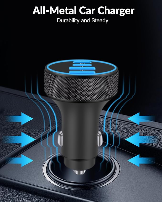 for iPhone 17 16 15 Pro Max Car Charger, 2-Pack 90W 4-Port Car Charger USB C Fast Charge Cigarette Lighter Adapter Accessories with 240W 3FT USB C Cable for iPhone 17/17 Pro/Air/16/15 Pro Max, Android