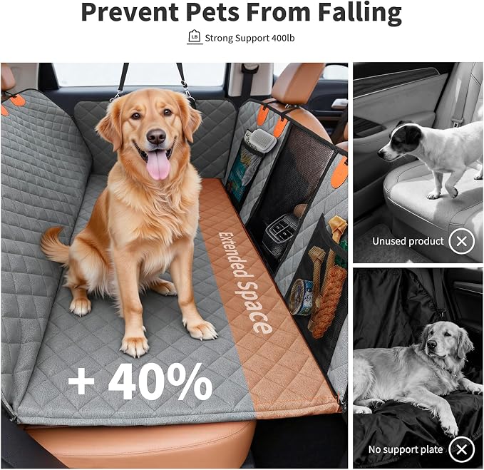 Dog Car Seat Cover with 3 Separate Hard Bottom Plates, Ideal for Car/SUV/Small Trucks, Car Seat Covers for Dogs Holds 400lbs, Grey