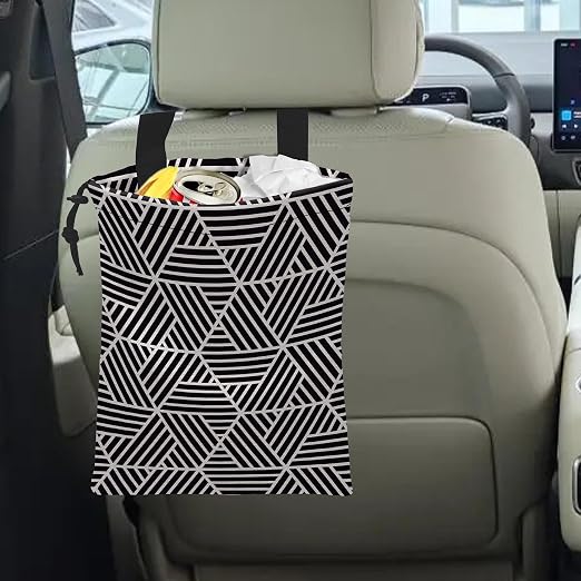 Car Trash Bag Hexagonal Geometric Car Garbage Bag Hanging Car Trash Can for Back Seat with Drawstring, Waterproof Garbage Bags for Car Accessories Vehicle Travelling Camping Outdoor