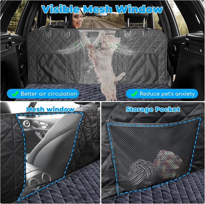 2026 Upgraded Back Seat Extender for Dogs - Large Hard Bottom Dog Car Seat Cover Holds 550lbs, Waterproof Dog Hammock Pet Bed with High-Density Foam Non-Slip Backseat Protector