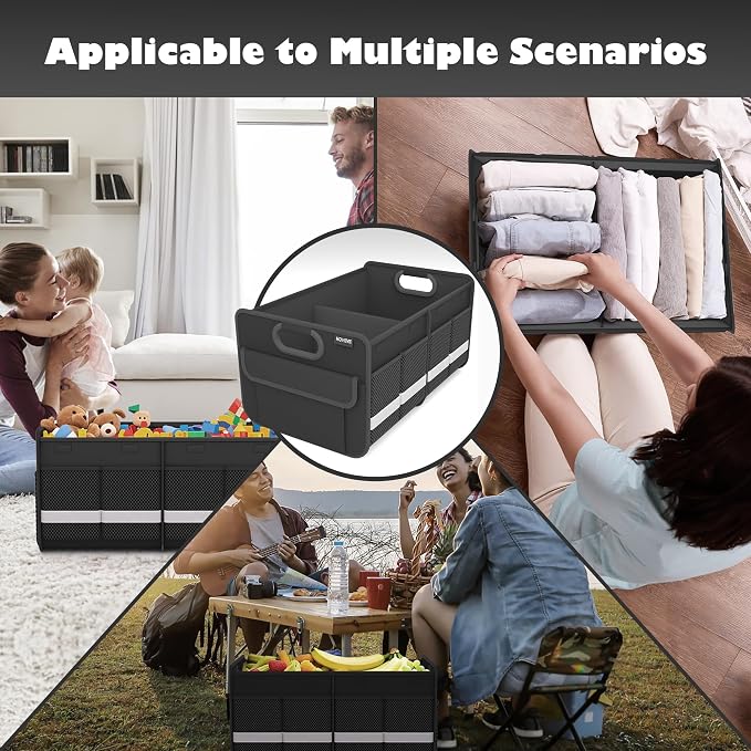 Trunk Organizer, Car Storage, Reinforced Handles, Collapsible Multi-Compartment Car Organizers, Foldable, Waterproof, 2 Compartments, Suitable for Car Accessories, SUV (Black, Standard)