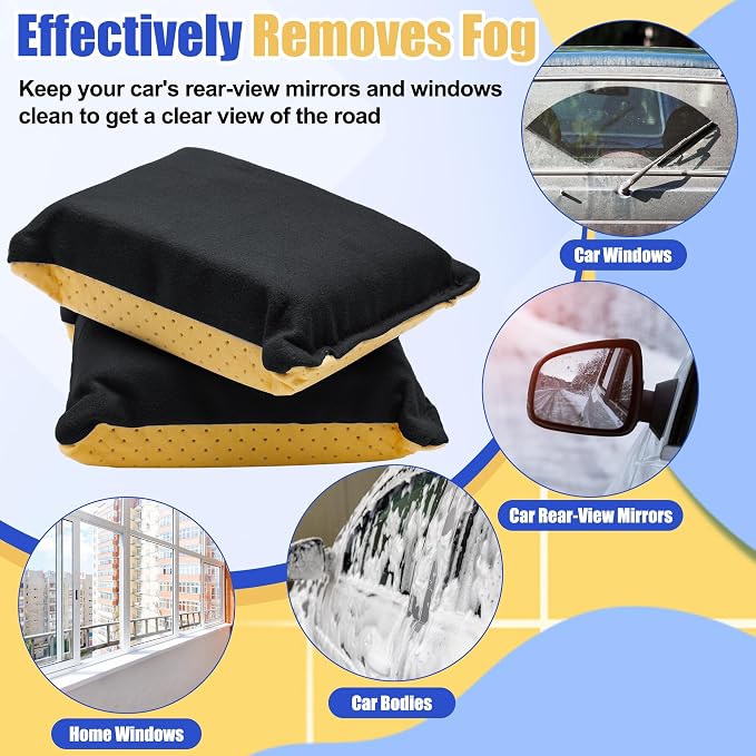 2PCS Window Defogger Sponge, Absorbent Window Glass Defogger Car Windshield Cleaner for Auto Cleaning (Yellow+Black)
