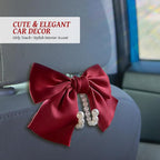 2 PCS Bow Pearl Car Seat Headrest Hook – Cute Purse Hook for Car, Girly Interior Decoration Accessories Hook Hanger, Seatback Holder for Purses & Bags, Elegant Car Organizer (Red)