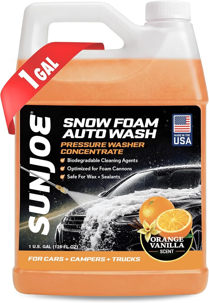 Snow Foam Car Wash Soap & Cleaner Concentrate, Orange Vanilla Scent, 1 Gallon - Cleaning Solution for Automotive Vehicles, Vinyl, Aluminum, Wood, & Brick Surfaces, SPX-FCS1G-COC