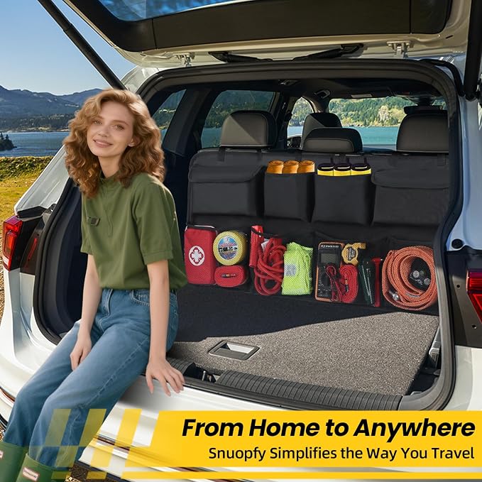Snuopfy, Backseat Hanging Organizer with 8 Large Storage Bag Super Capacity -Trunk Organizer for SUV,Truck,Van -Your Space Saving Expert - Black
