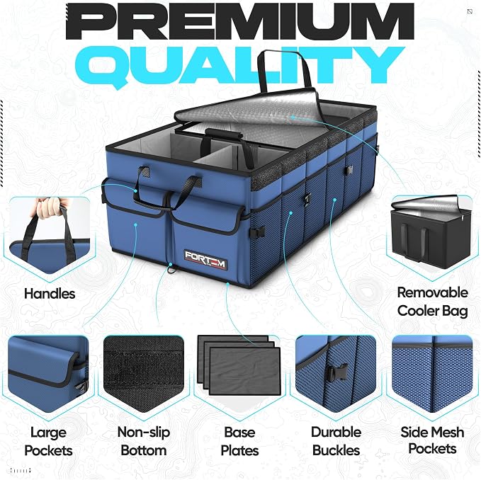 Trunk Organizer with Cooler For SUV Car Trunk, Foldable Storage, Car Accessories for Women Men, Collapsible Bag, 600D Oxford, Non Slip Bottom, Straps, Soft Cover (105L)